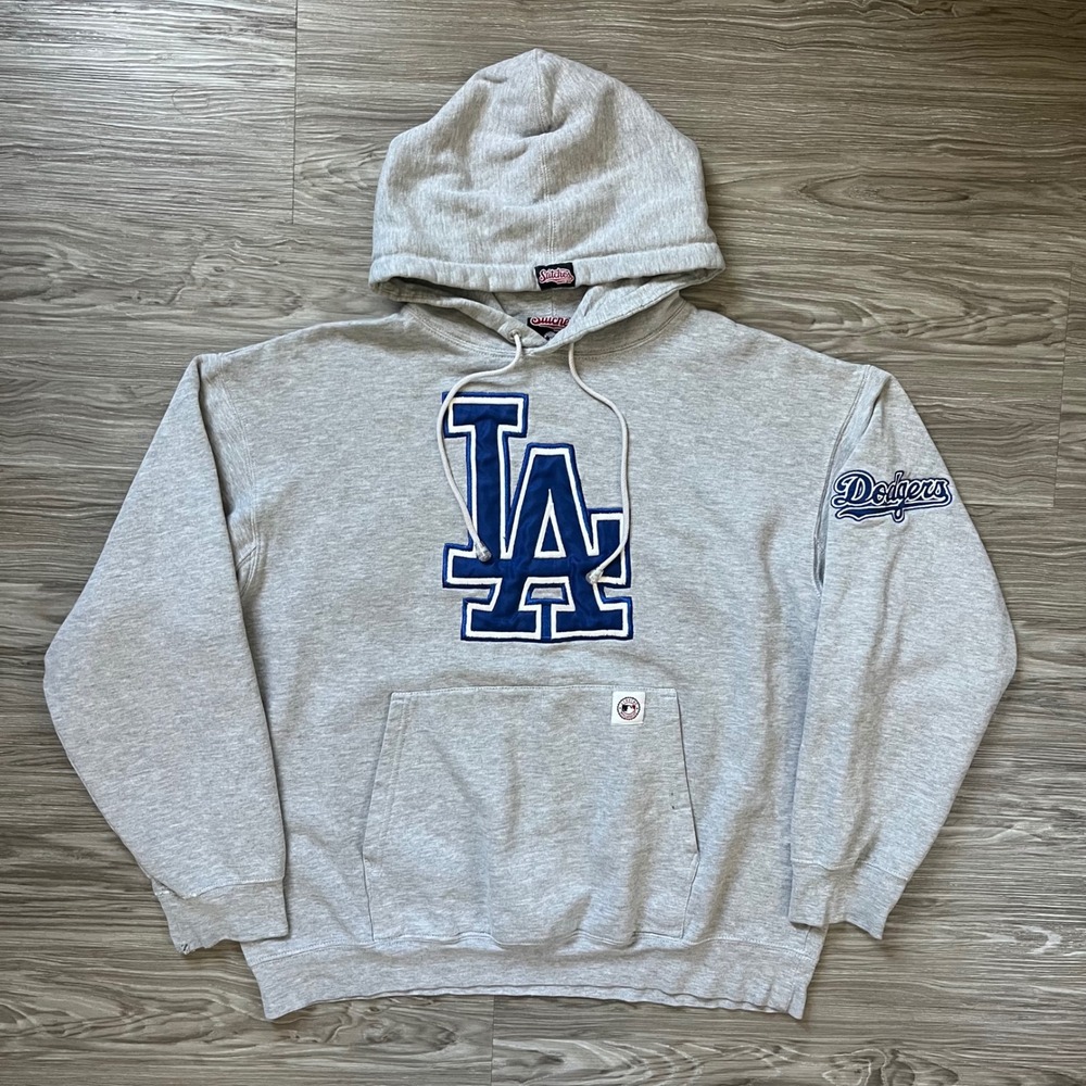 Stitches Los Angeles Dodgers Hoodie Mens Large Gray Embroidered LA MLB Pullover